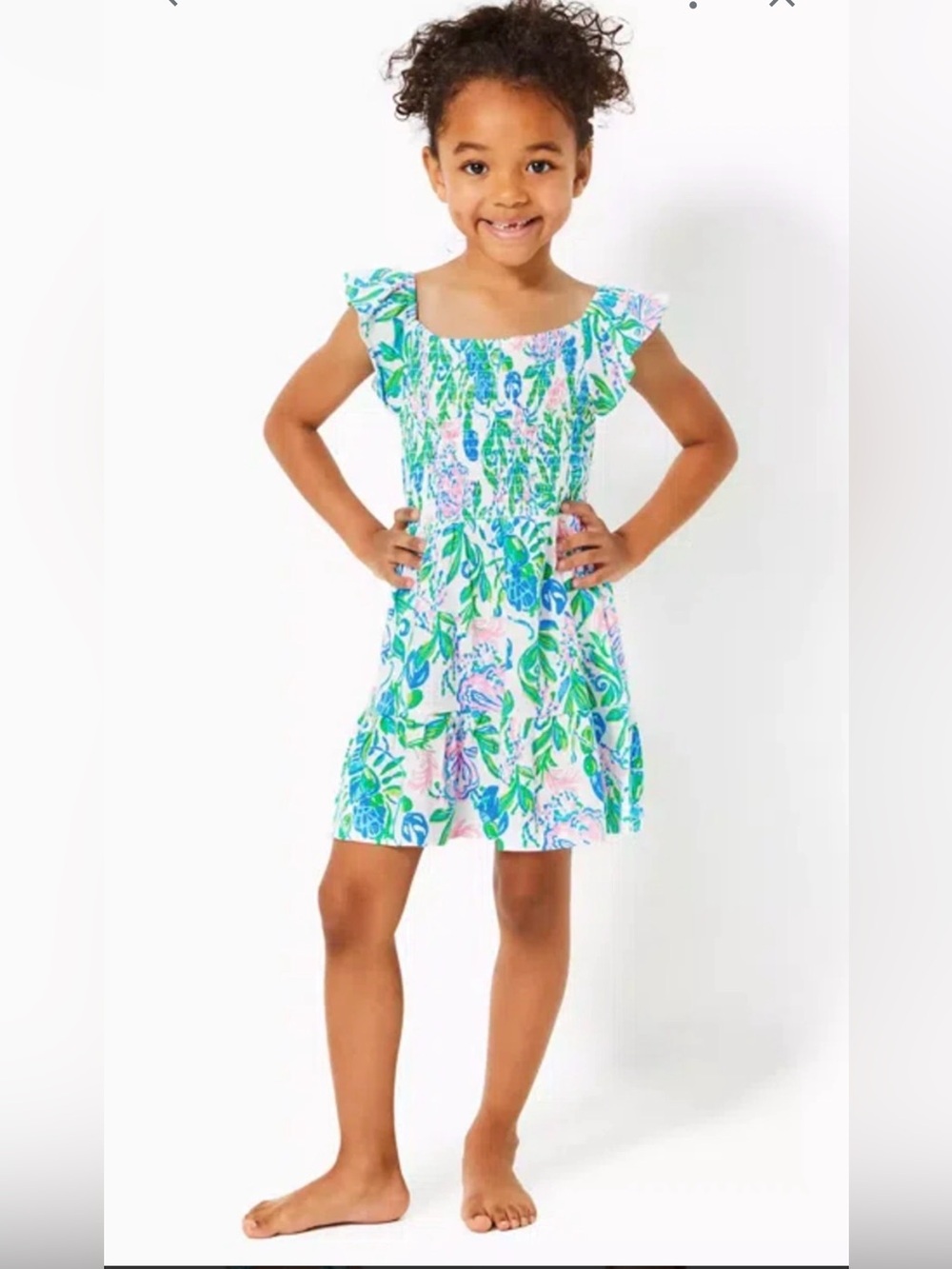 Lily Pulitzer kids  Floral Summer Dress in White, Green & Blue medium